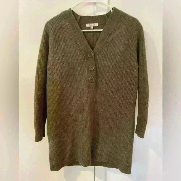 Madewell Henley Sweater Dress Heather Elm Green Buttons Wool Size XS - Picture 2 of 5